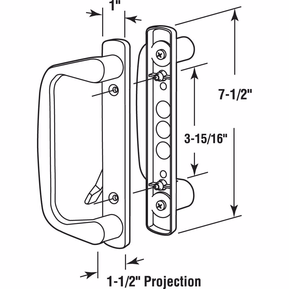 Prime-Line White Diecast Patio Door Handle Set, Non-Keyed Low Profile Sliding Door Pulls