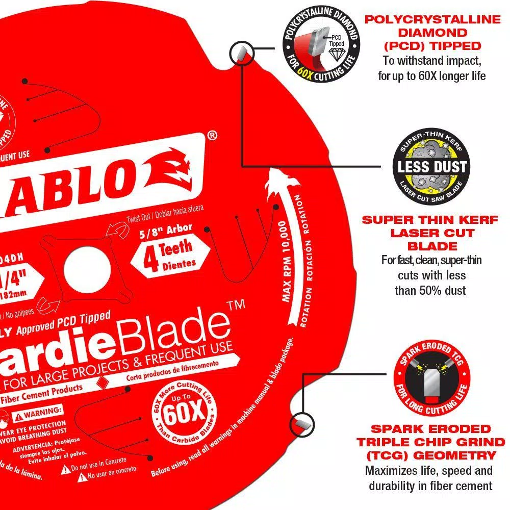 Diablo 7-1/4 in. 4-Tooth Polycrystalline Diamond (PCD) Tipped Fiber Cement Saw Blade