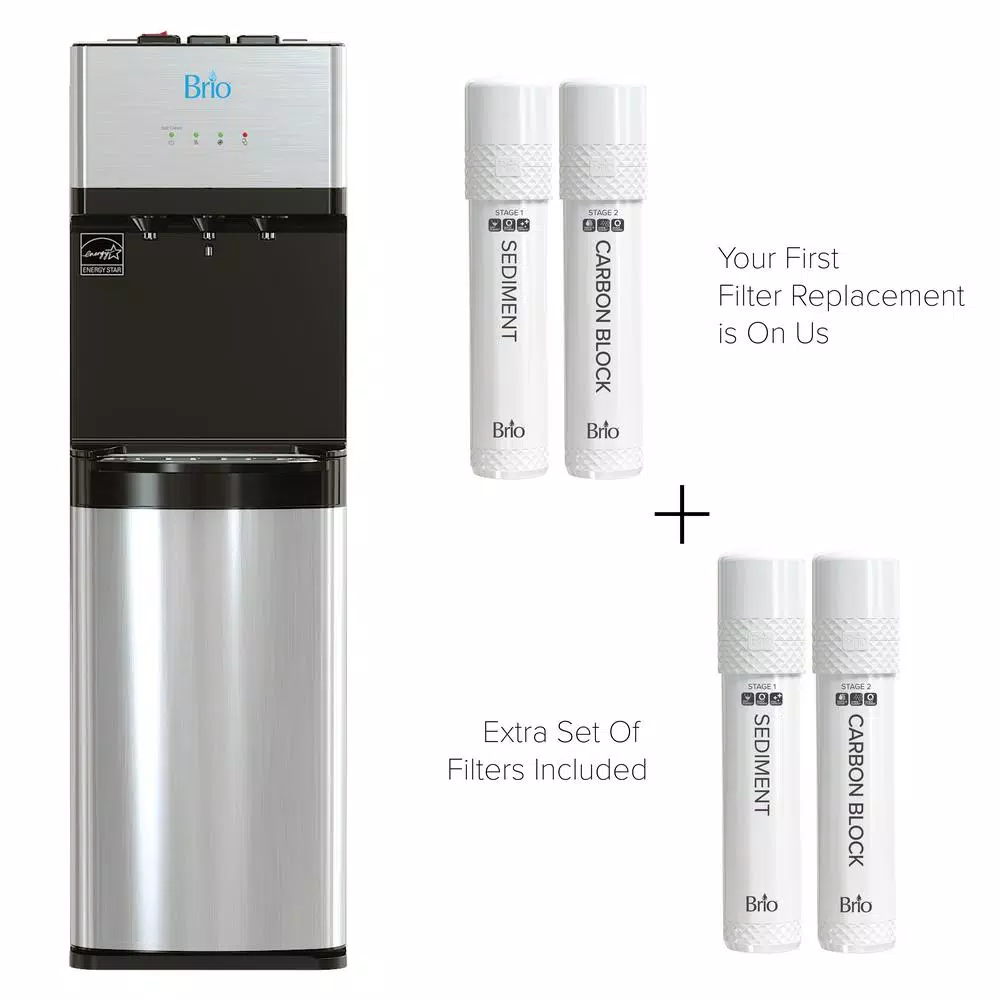 Brio Tri-Temp 2-Stage Bottleless Water Cooler with UV Self-Cleaning and Filtration, Stainless Steel