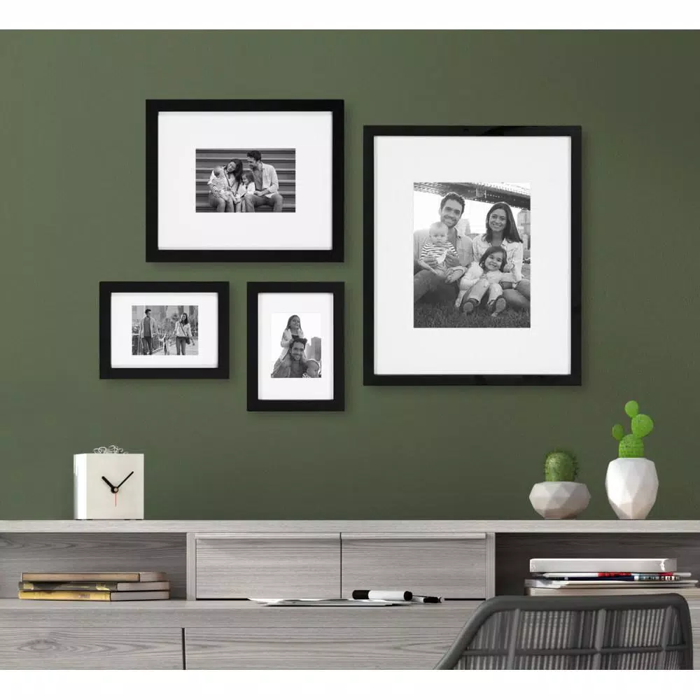 DesignOvation Gallery 13 x 16 in. Black Wood Picture Frame with White Mat for 8 x 10 in. Photos