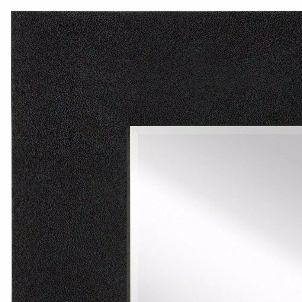Unbranded Large 48x48 Square Black Faux Shagreen Modern Accent Mirror with Hooks