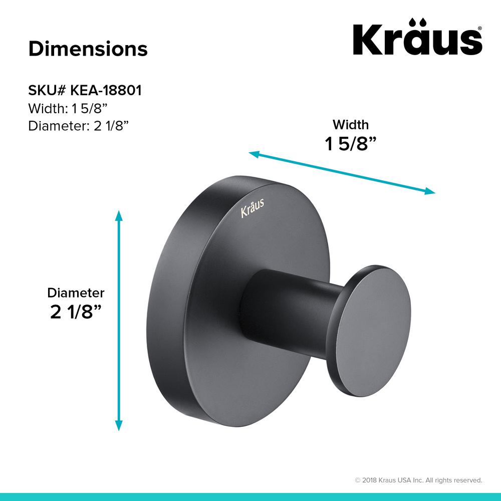 KRAUS Elie Matte Black Solid Brass Robe and Towel Hook