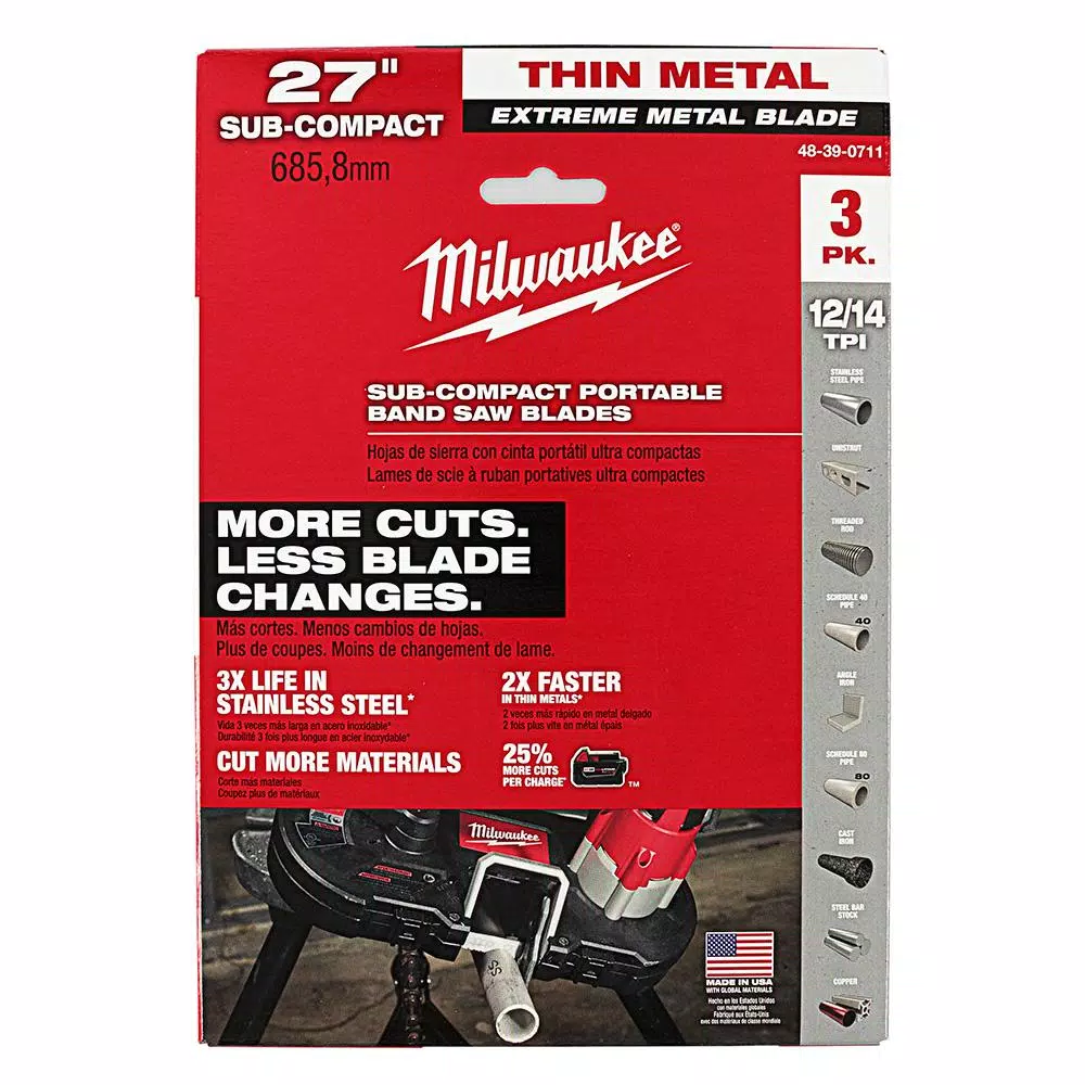 Milwaukee 27 in. Extreme Thin Metal 12/14 TPI Band Saw Blades, 3-Pack