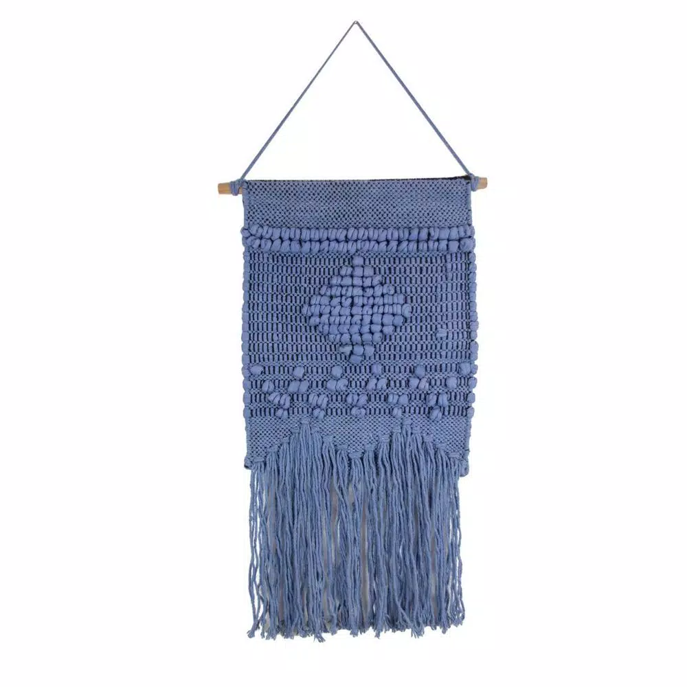 Unbranded Marmont Hill Blue Diamond Macrame Wall Tapestry - Hand Woven Cotton Wall Hanging