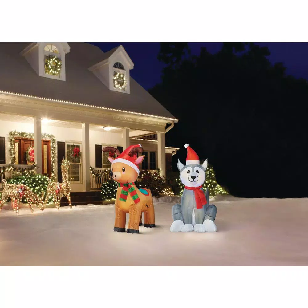 Home Accents Holiday 3.5 ft. Pre-Lit Airblown Inflatable Reindeer with LED Lights, Outdoor Holiday Decoration
