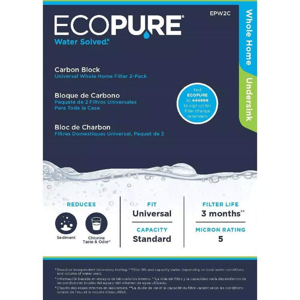 EcoPure Universal Fit Carbon Block Whole House Water Filter Replacement (2-Pack)