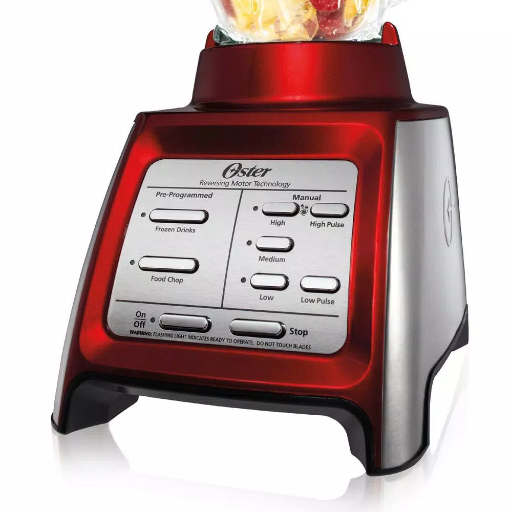 Oster Designed for Life 7-Speed Red Blender with 48 oz. Glass Jar and 20 oz. Smoothie Cup