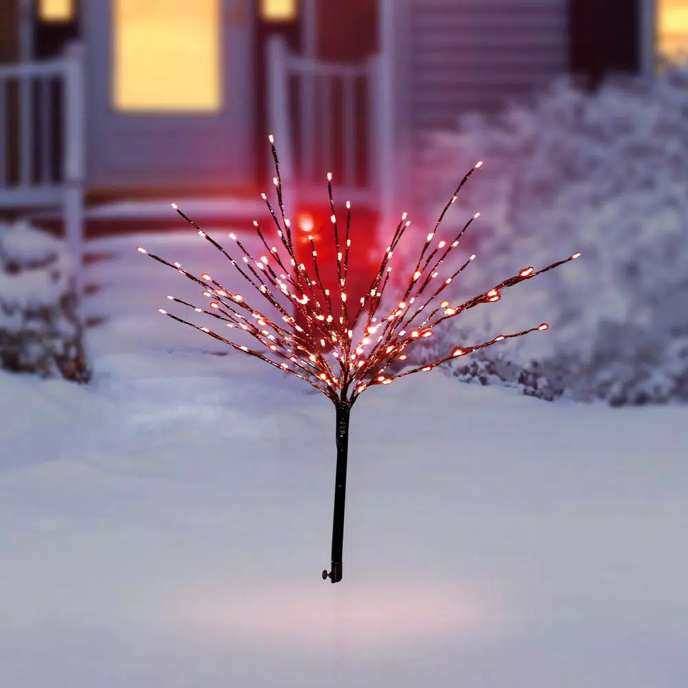 Alpine Corporation 39 in. Silver Metallic Foil Tree Yard Stake with 140 Red LED Lights