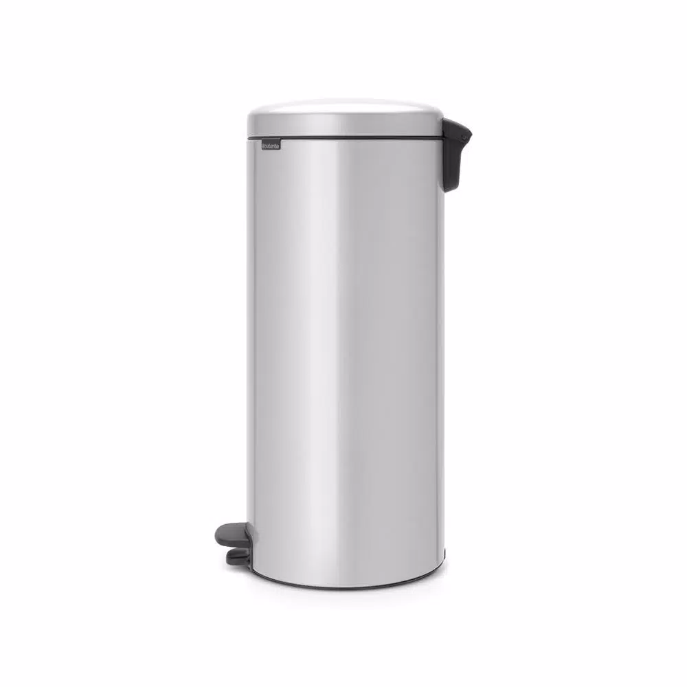 Brabantia 8 Gal. Metallic Gray Steel Step-On Trash Can with Soft-Close Lid