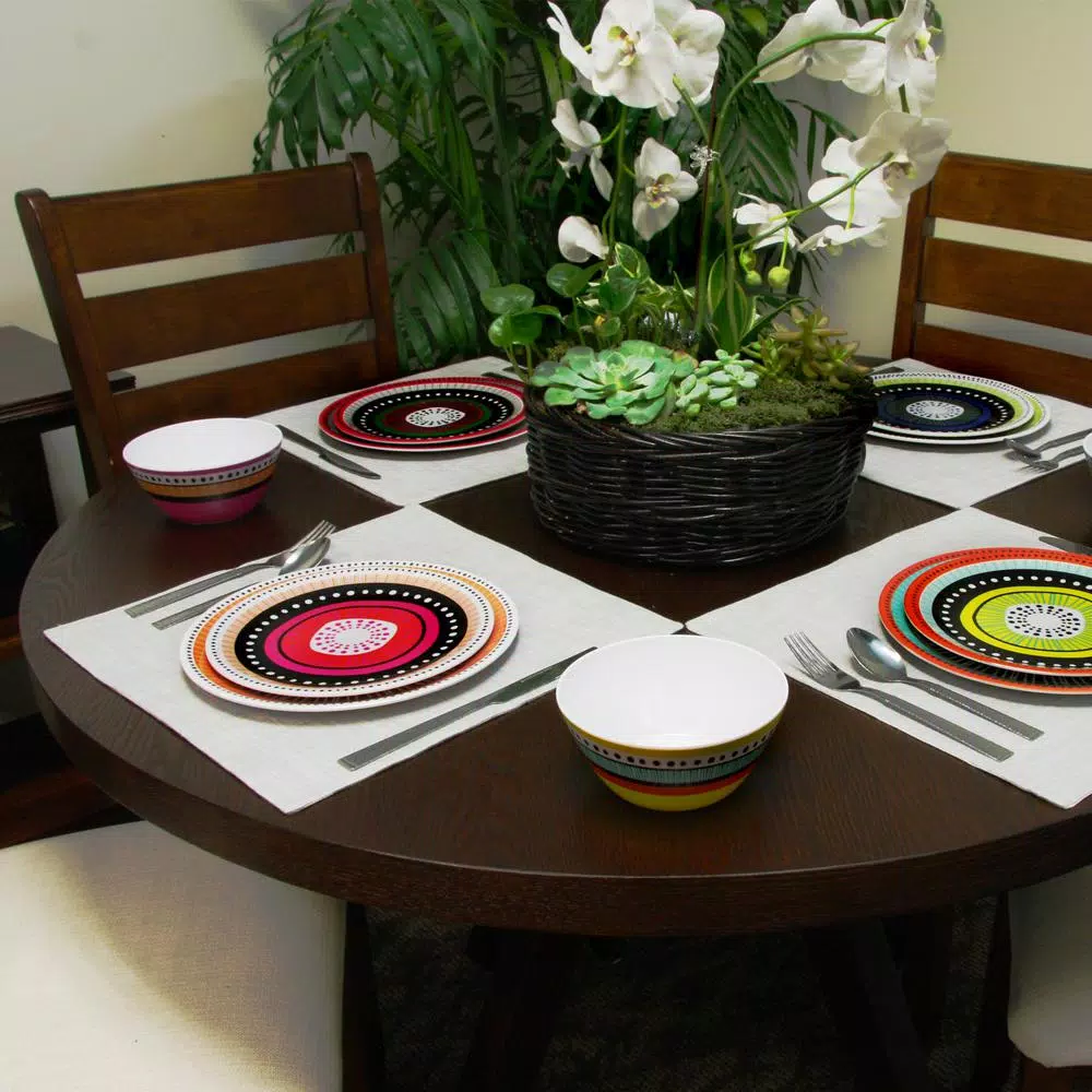 Gibson Almira 12-Piece Multicolor Melamine Outdoor Dinnerware Set, Service for 4