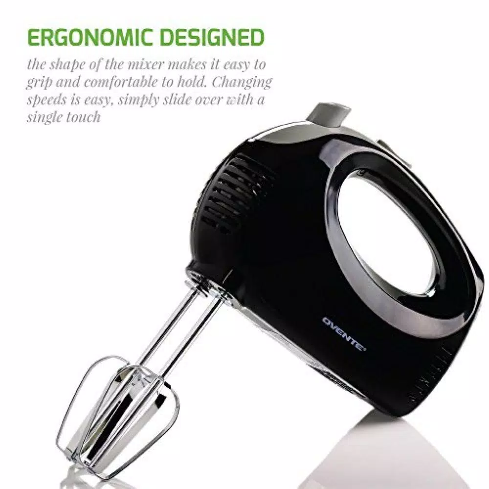 Ovente 5-Speed Ultra Power Hand Mixer with Storage Case, 150W, Black