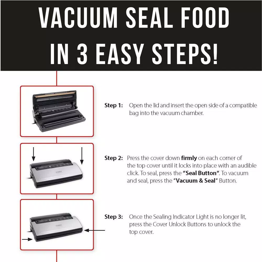 Caso Design VC 350 Food Vacuum Sealer All-in-One System - Brushed Stainless & Black