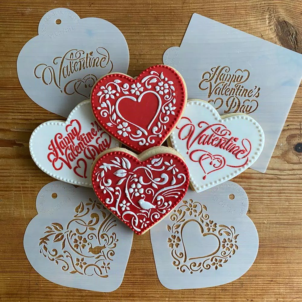 Designer Stencils Be My Valentine Heart Cookie Stencil Bundle - 4 Pattern Set