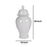Benjara Large Decorative White Porcelain Ginger Jar with Lid thumbnail 5