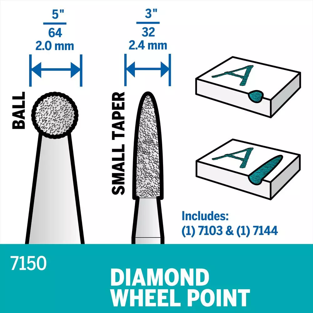 Dremel Diamond Wheel Point Rotary Tool Bit Set for Wood, Glass, Ceramic, and Hardened Steel (2-Pack)