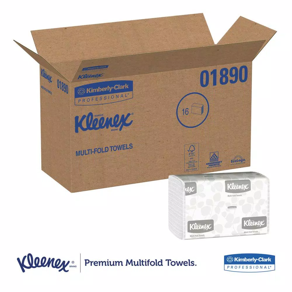 Kleenex Multifold White Paper Towels, 9.2 x 9.4 in, 150 Sheets per Pack, 16 Packs per Carton