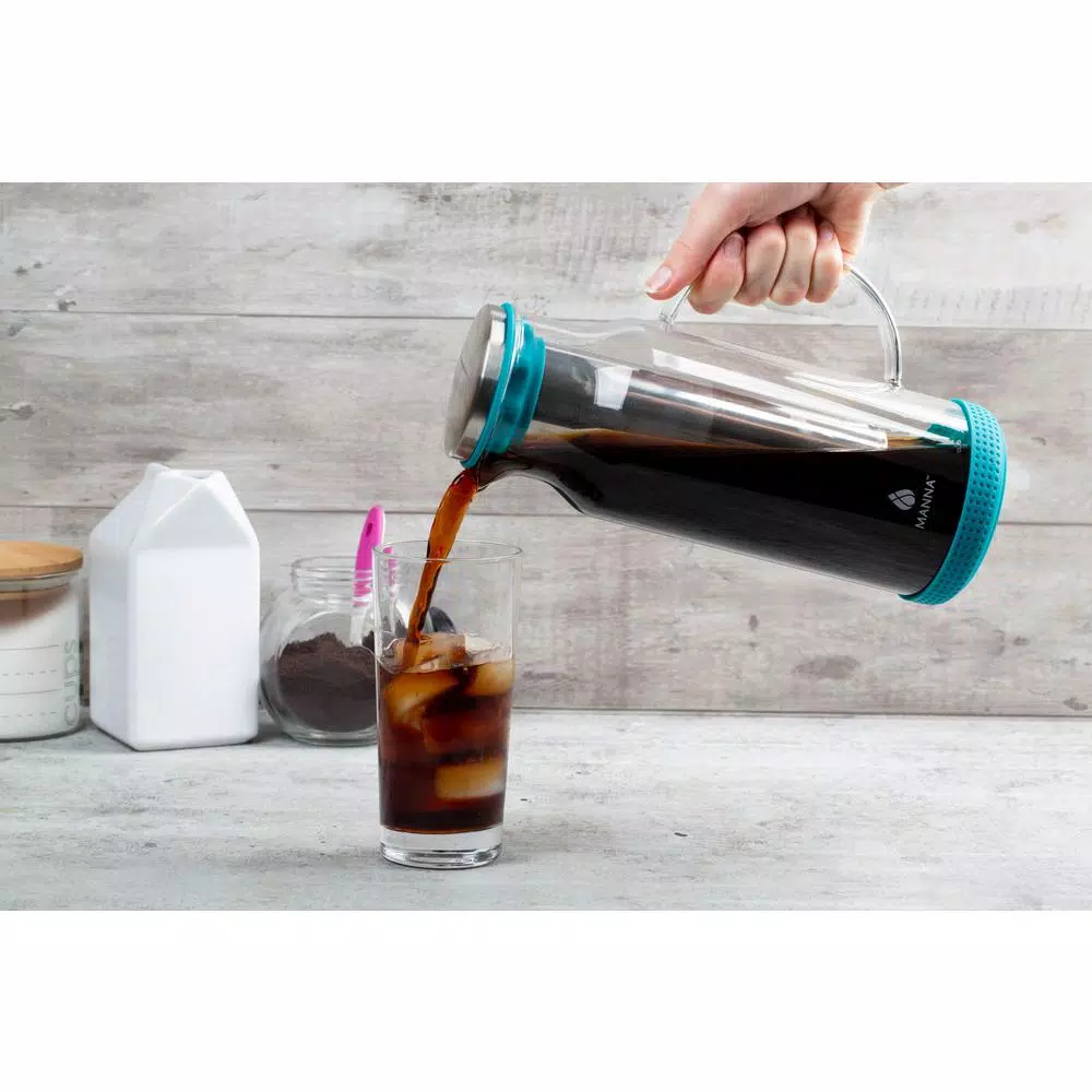 Manna 5-Cup Cold Brew Coffee Pitcher, 47 fl. oz. Onyx Black with Stainless Steel Mesh Filter
