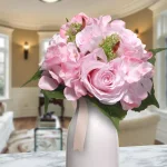 National Tree Company 12.2 in. Mixed Pink Rose and Hydrangea Silk Flower Bouquet thumbnail 1