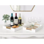 Kate and Laurel Hanneli White and Gold Decorative Tray Set of 2, Wood and Perforated Metal thumbnail 1