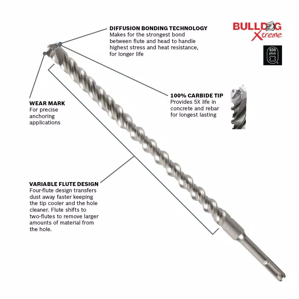 Bosch Bulldog Xtreme 3/8 in. x 16 in. SDS-Plus Carbide Rotary Hammer Drill Bit