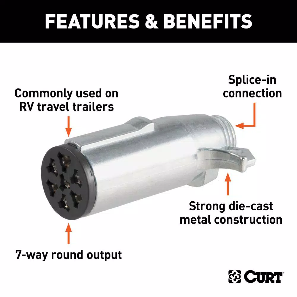 CURT 7-Way Round Trailer Connector Plug - Male End
