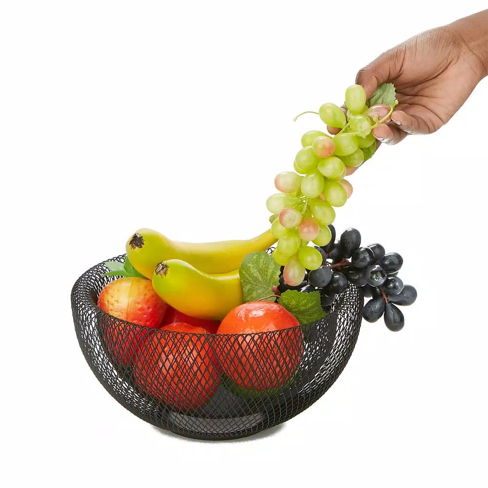 Mind Reader Black Metal Mesh Fruit Bowl - Round Decorative Wire Produce Basket