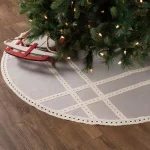 VHC Brands 55 in. Grey Margot Farmhouse Christmas Tree Skirt with Diamond Lace and Chambray thumbnail 4