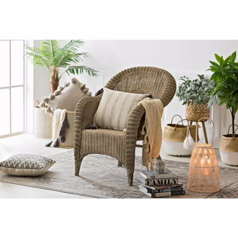3R Studios Grey Striped Cotton Woven Throw Blanket with Tassels