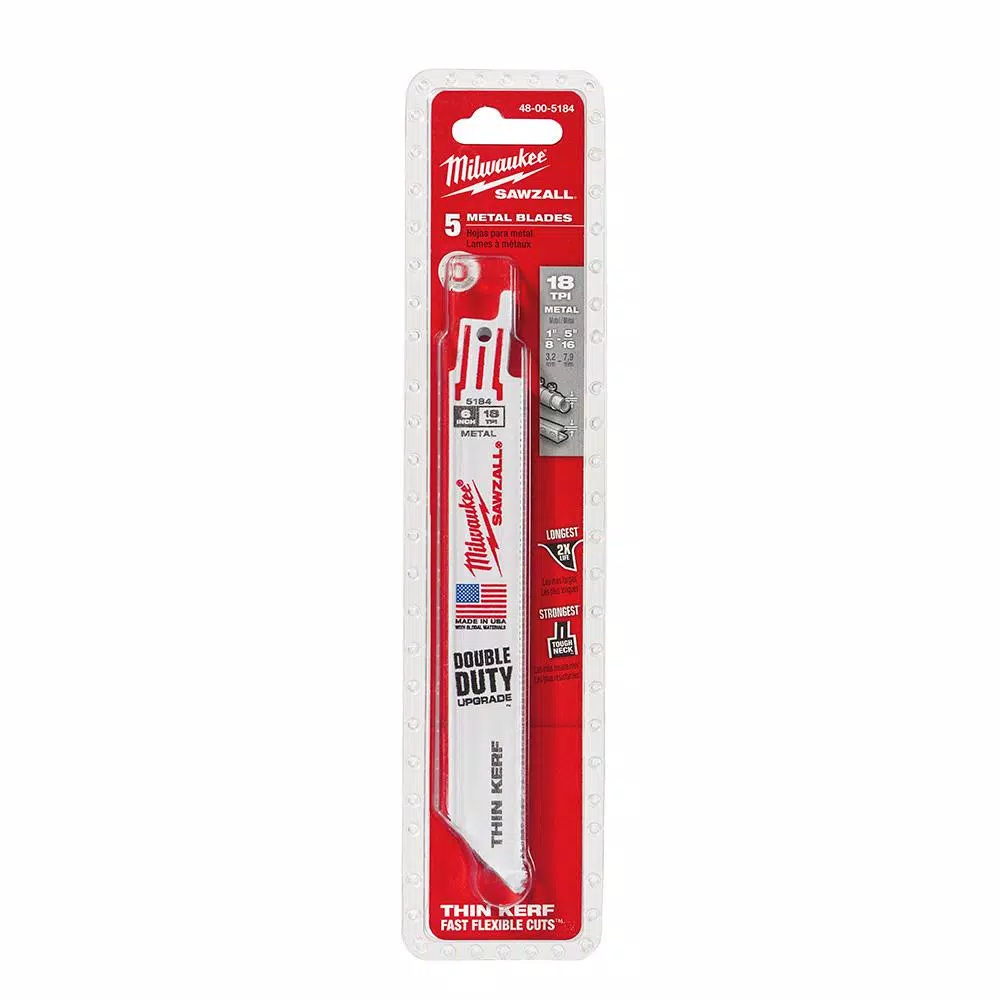 Milwaukee 6 in. 18 TPI Metal Cutting Reciprocating Saw Blades, 5-Pack
