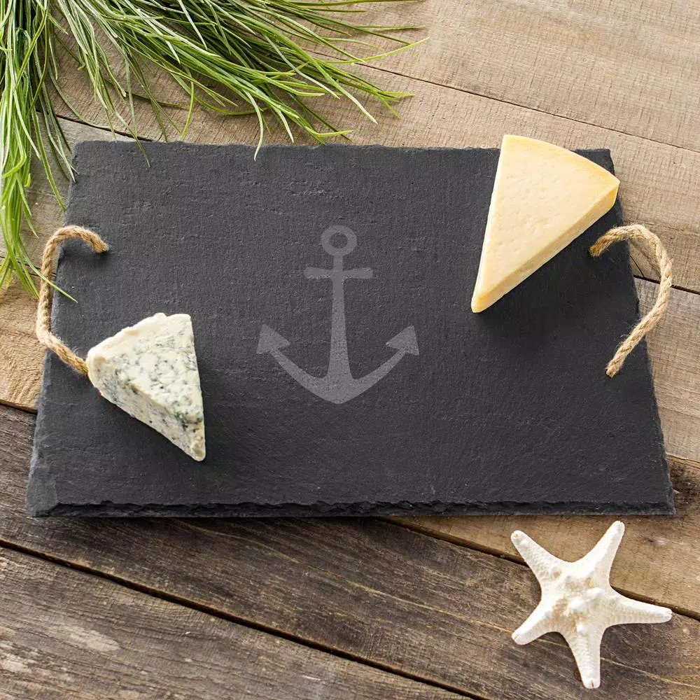 Cathy's Concepts Anchor Slate Serving Tray with Hemp Handles and Soapstone Chalk