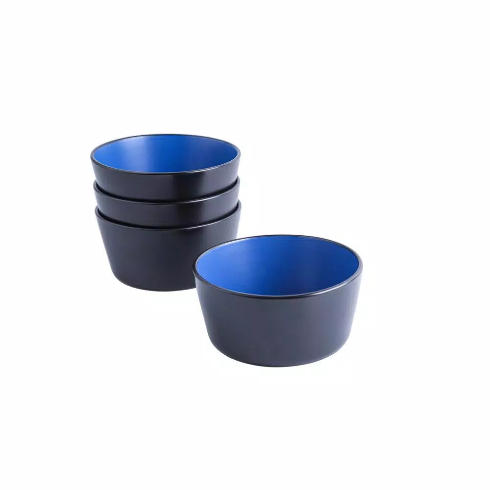 STONE LAIN 32-Piece Blue and Black Stoneware Dinnerware Set, Service for 8