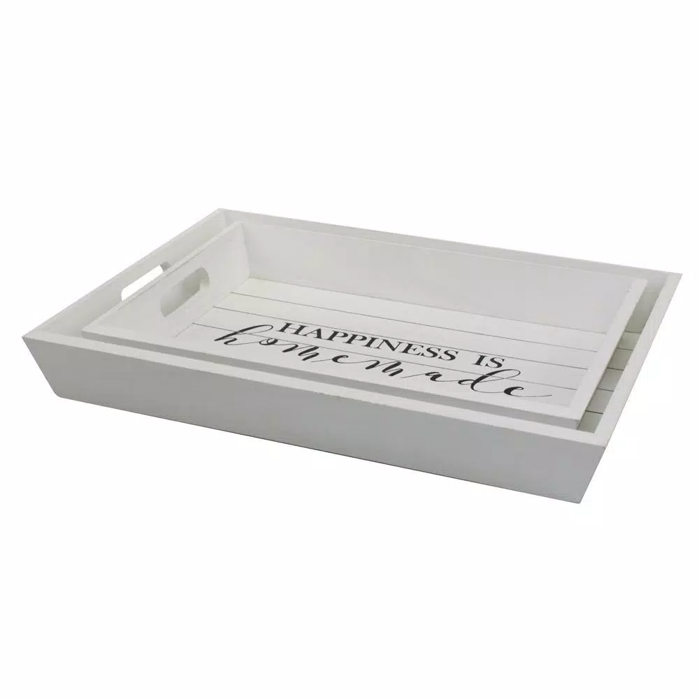 Stonebriar Collection Stonebriar Rustic Worn White Wooden Serving Tray Set of 2 - Happiness is Homemade