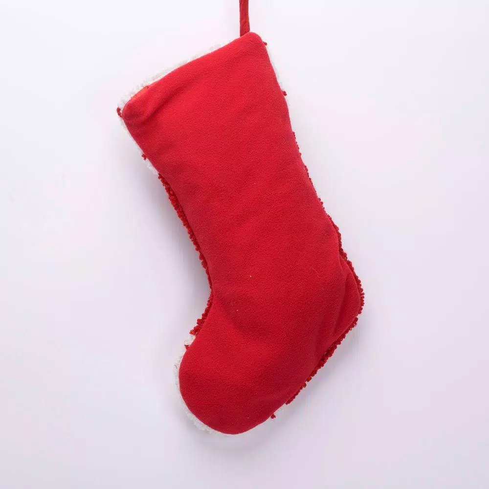 Glitzhome 19 in. Handmade Hooked Christmas Tree Stocking - Red, White, and Green