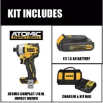 DEWALT 20V MAX ATOMIC 1/4 in. Brushless Compact Impact Driver Kit with 1.3Ah Battery, Charger & Bag thumbnail 2