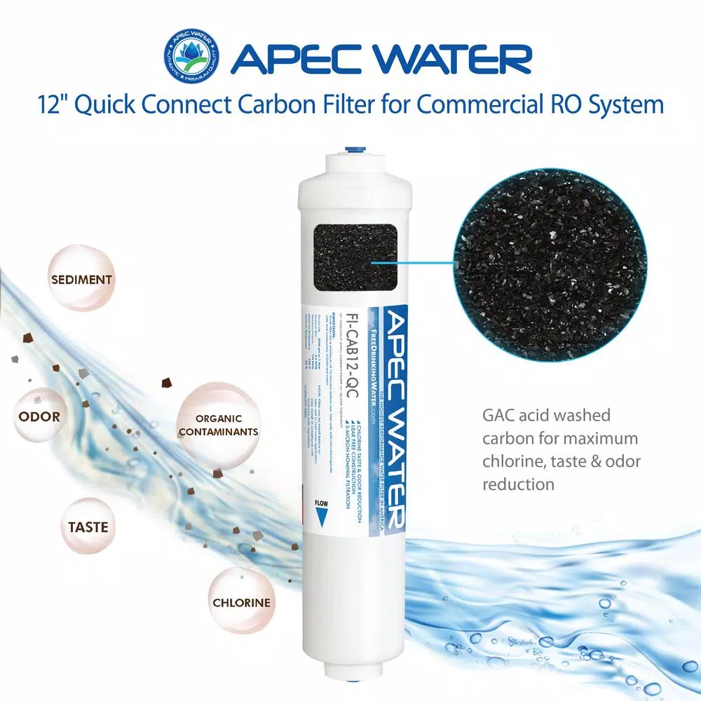 APEC Water Systems 12 in. Commercial Grade Inline Carbon Post-Filter, 3/8 in. Output for APEC Light Commercial RO Systems