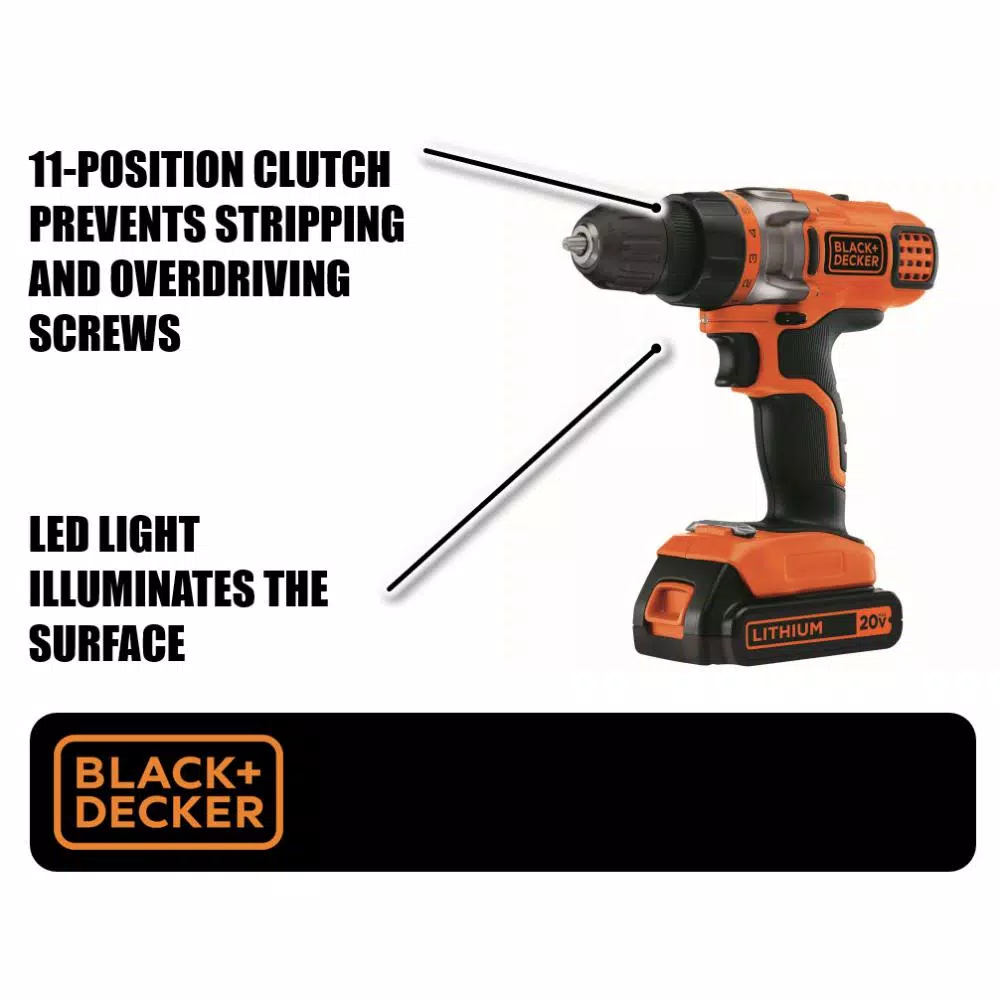 BLACK+DECKER 20V MAX Lithium-Ion Cordless Drill/Driver Kit with 1.5 Ah Battery and Charger