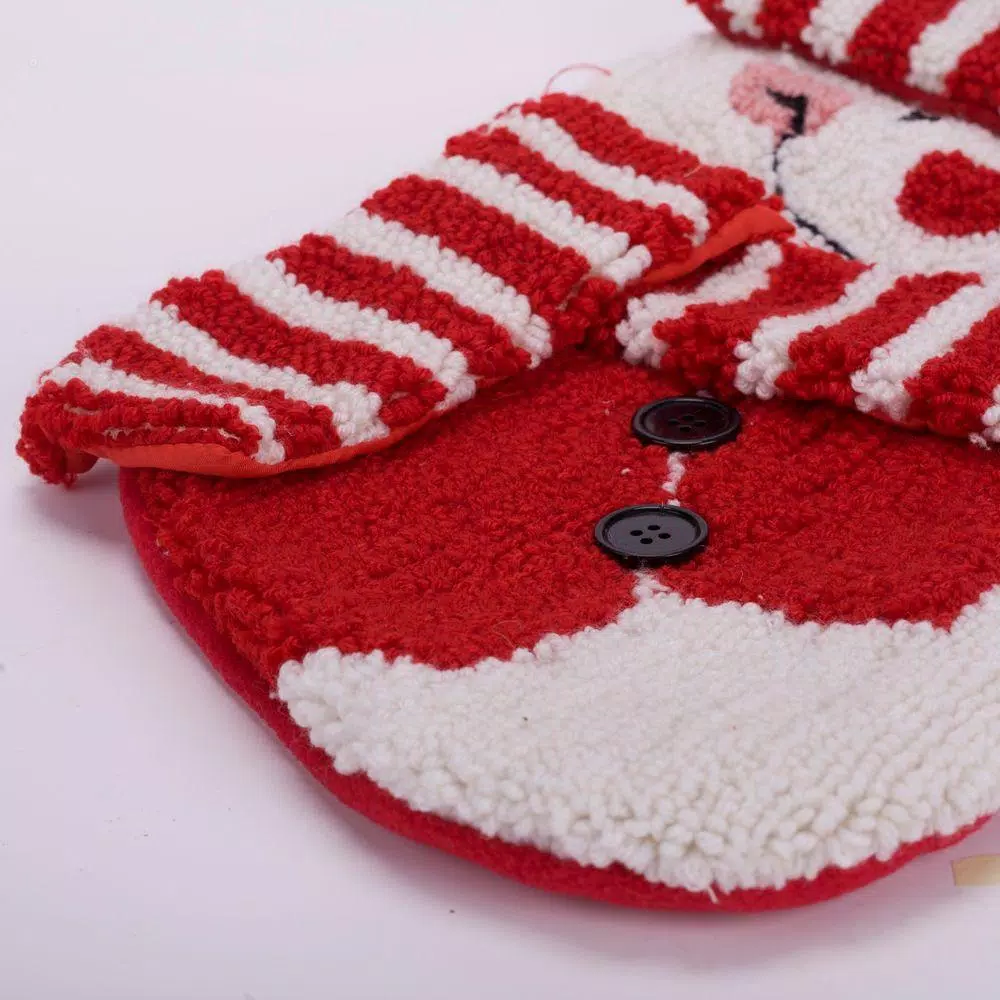 Glitzhome 20 in. Handmade 3D Snowman Christmas Stocking - Red & White Hooked Holiday Decor