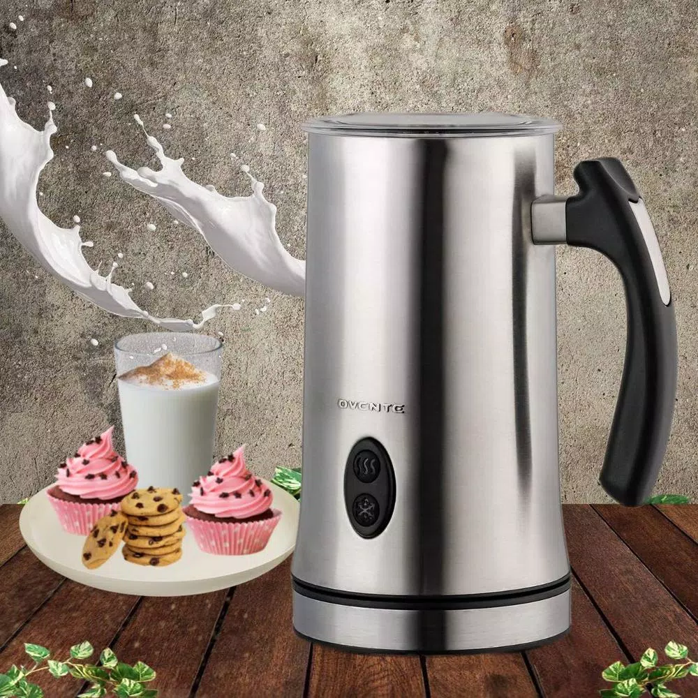 Ovente FR4810 Deluxe Milk Frother, 500W Stainless Steel Electric Frother and Heater with Two Whisks