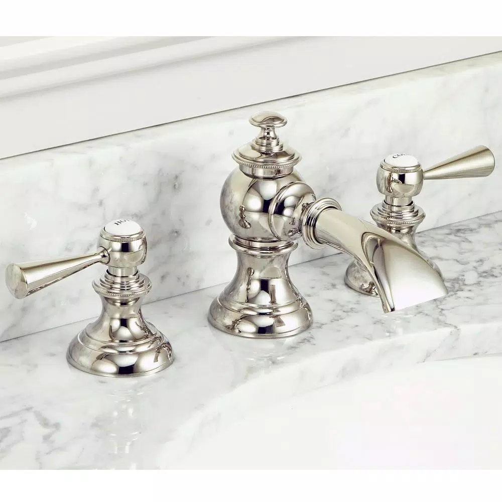 Water Creations Modern Classic 8 in. Widespread Bathroom Faucet with Pop Up Drain, Polished Nickel