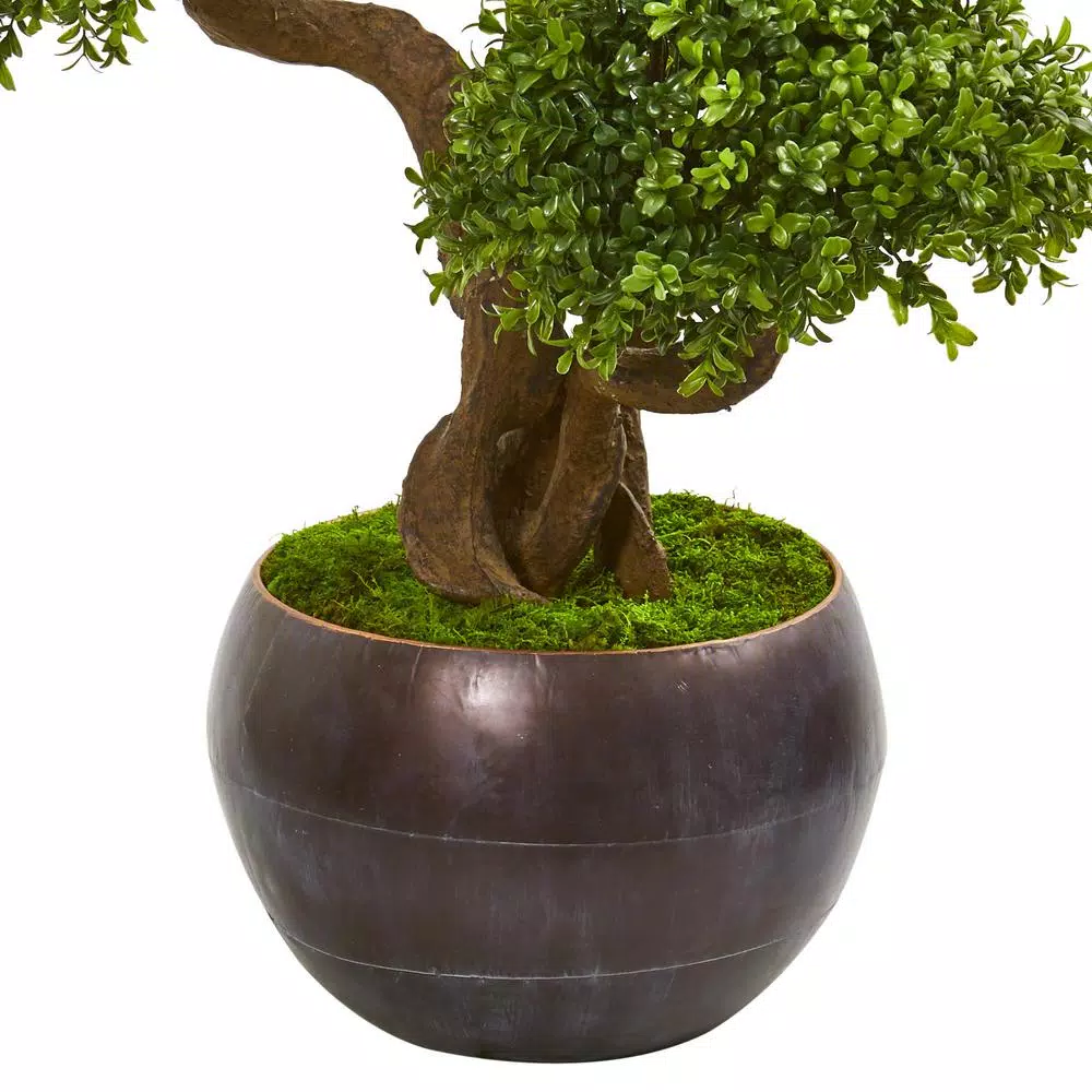 Nearly Natural 44 in. Four Ball Boxwood Artificial Topiary Tree in Gray Metal Planter