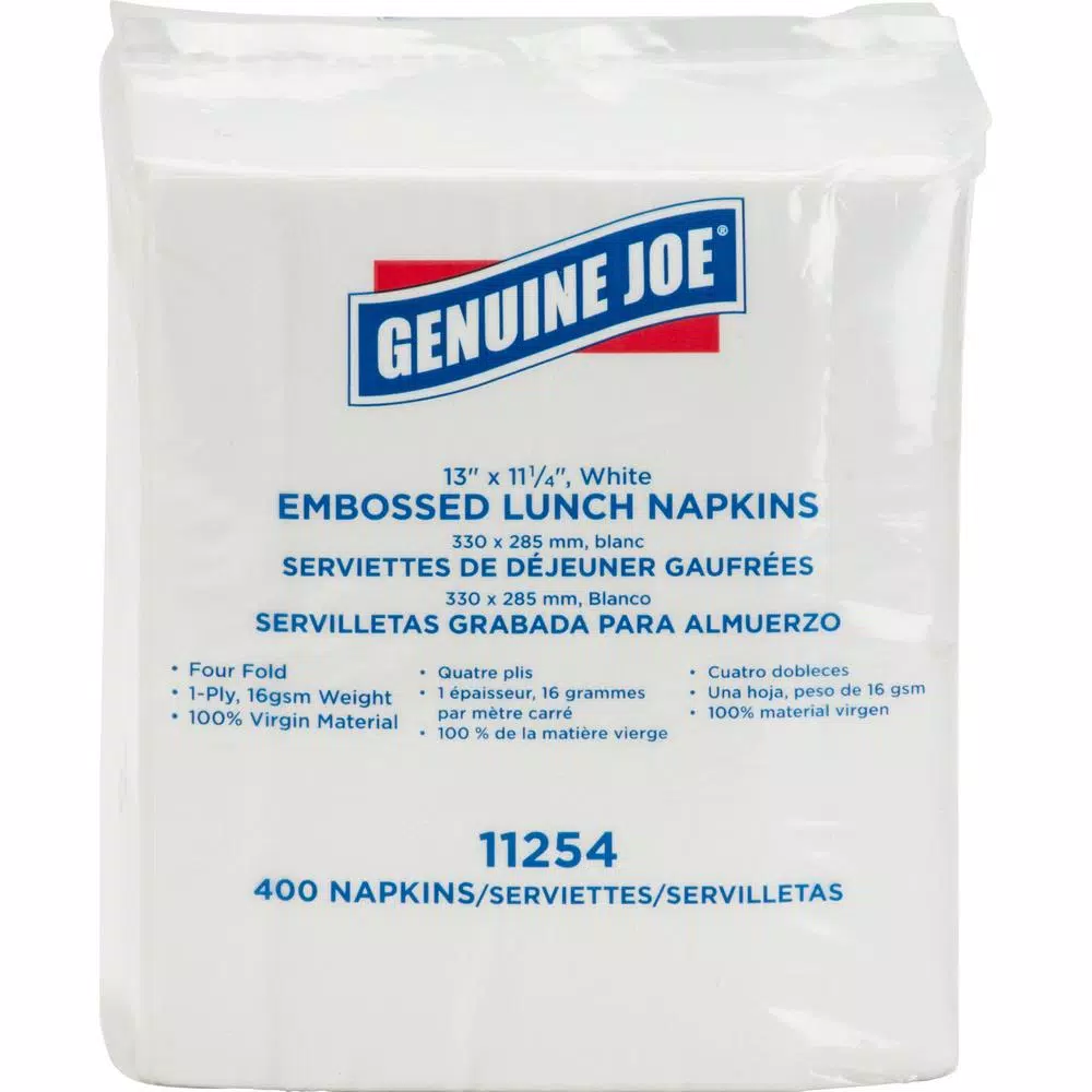 Genuine Joe White Embossed 1-Ply Lunch Napkins, 400 Count