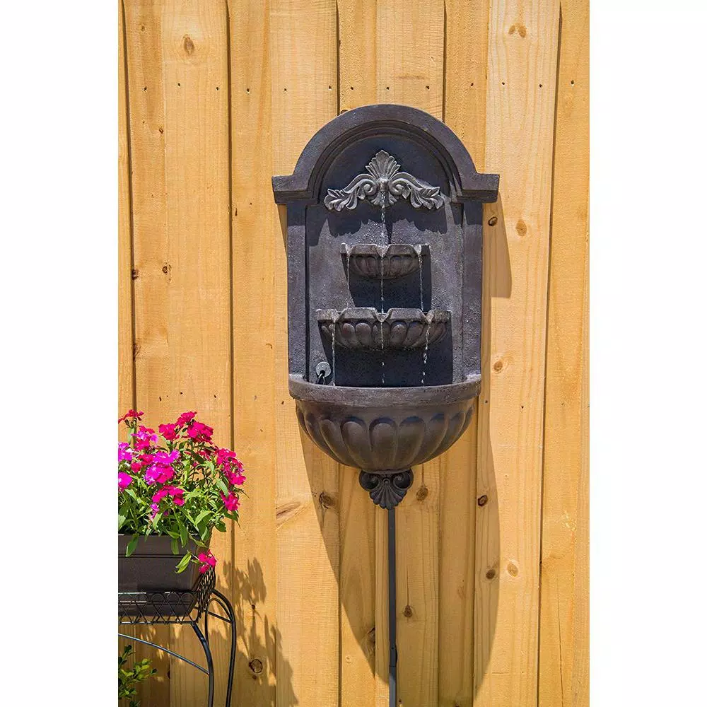 Kenroy Home San Pablo Resin Wall Fountain with LED Light, Plum Bronze, 35-inch