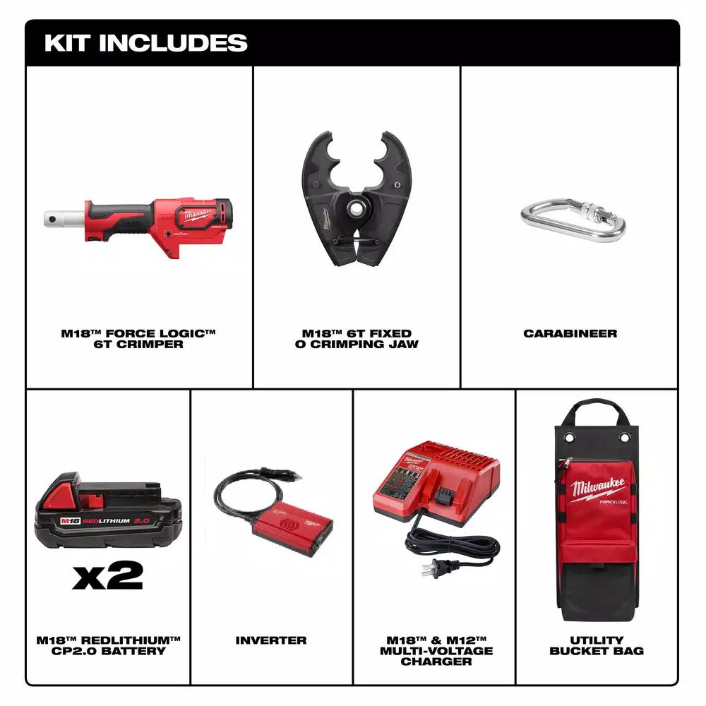 Milwaukee M18 FORCE LOGIC 6-Ton Cordless Utility Crimping Kit with D3 Grooves and Fixed O Die