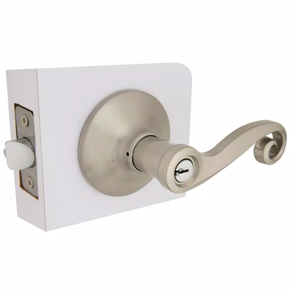 Defiant Scroll Keyed Entry Door Lever, Satin Nickel