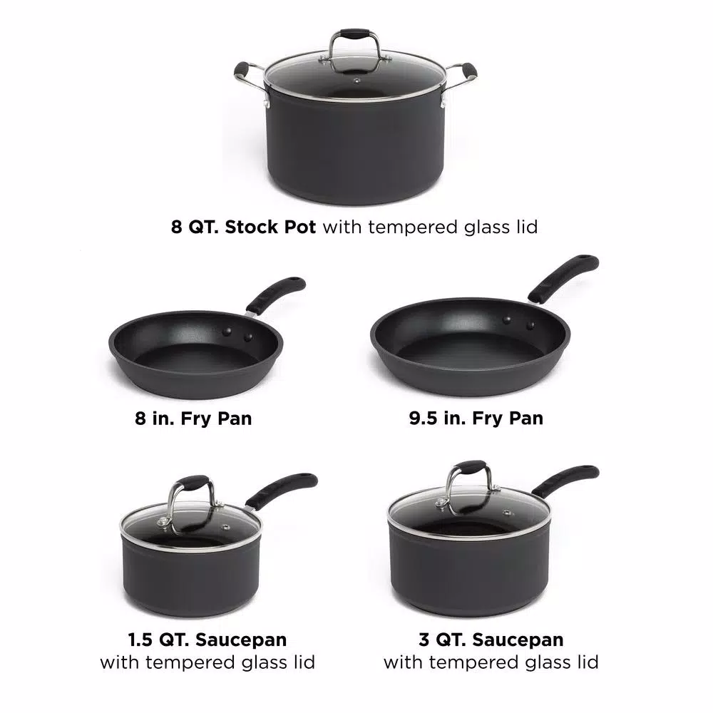 Ecolution Symphony 8-Piece Aluminum Nonstick Cookware Set with Hydrolon PFOA-Free Coating, Slate