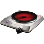 Ovente 1000W Electric Infrared Single Burner Cooktop, Silver Ceramic Glass Hot Plate thumbnail 1