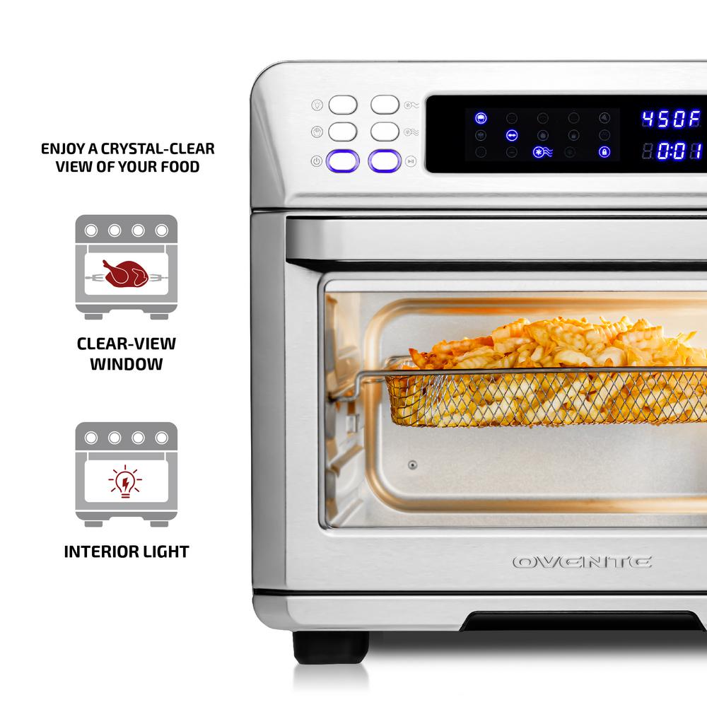 Ovente 1700W Stainless Steel Digital Air Fryer Rotisserie Convection Oven & Dehydrator, 25L