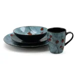 Elama Floral Accents 16-Piece Blue Stoneware Dinnerware Set, Service for 4 thumbnail 9