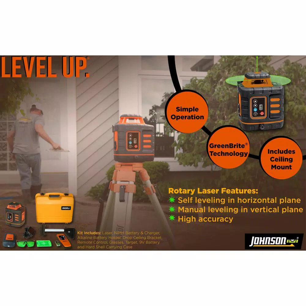 Johnson 40-6543 Self-Leveling Rotary Green Beam Laser Level