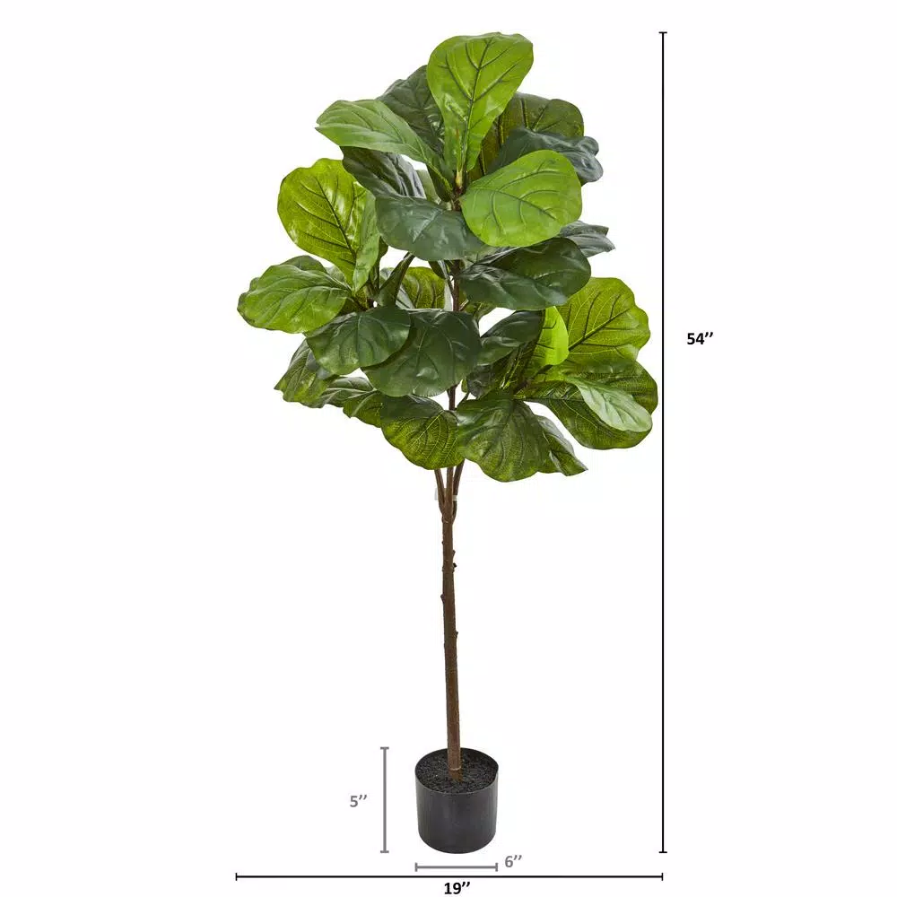 Nearly Natural 54 in. Fiddle Leaf Artificial Tree with Real Touch Leaves and Black Stone Planter